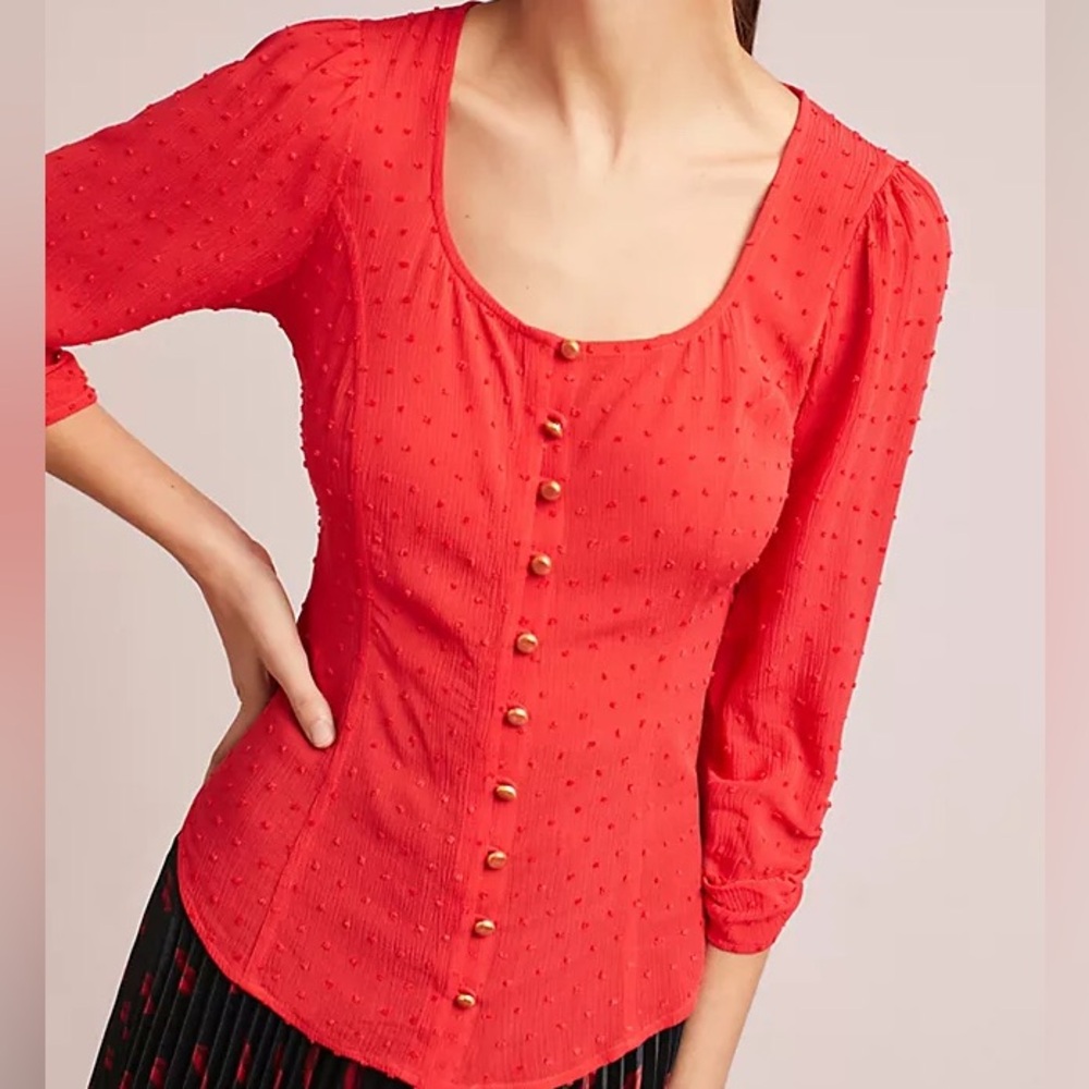 Maeve Anthropologie Red Charity Ruched Top